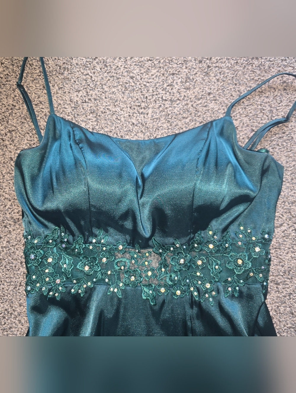 City Triagle Satin Gown, Emerald Prom or Formal Dress, Womens size 1 Floral - Picture 14 of 16